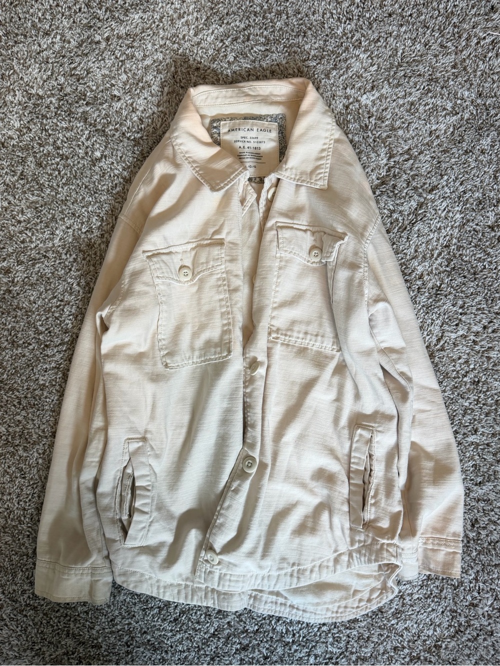 American Eagle Outfitters Cream Jacket with Blue Floral Trim